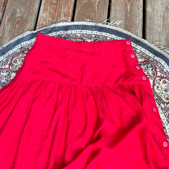 Vintage French Connection Hot Red Basque Waist Side Button down Midi Skirt - Picture 6 of 14